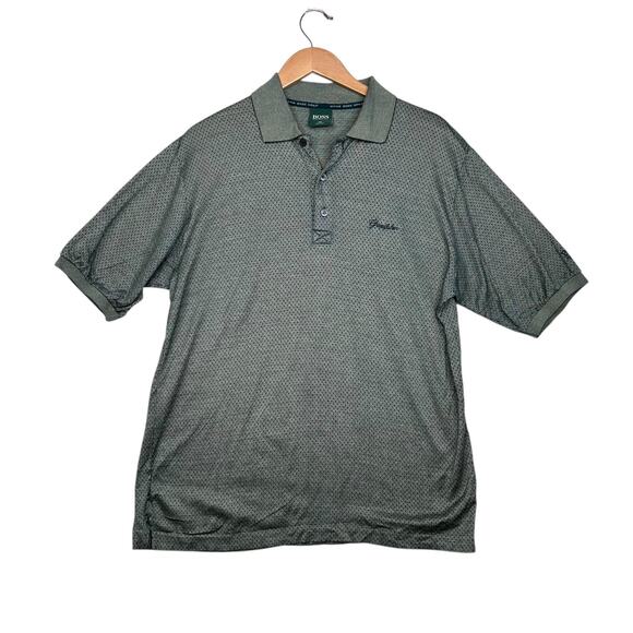 BOSS Hugo Boss Golf Polo Shirt Mens Large Green Cotton Micro Dot Embroidered - Picture 1 of 8